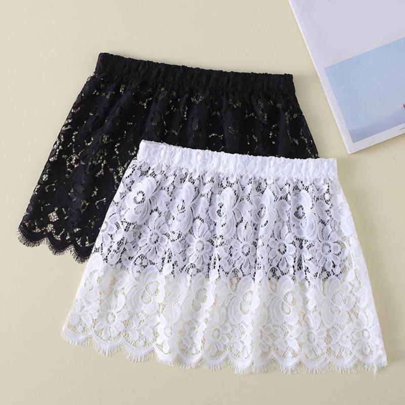 Women Eyelash Floral Lace Shirt Extender Adjustable Layered Faux Top Hem Lower Sweep Mini Skirt Half Slip Underskirt 2024