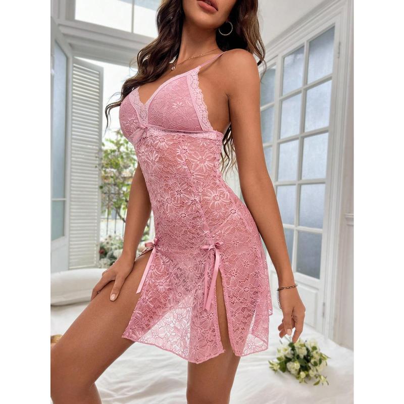 Women's Split Thigh Lace Cami Pajama Nightdress for Loungewear and Homewear - Fit Nightwear Sleeve Pjs Basic Strap free people shorts Womenswear