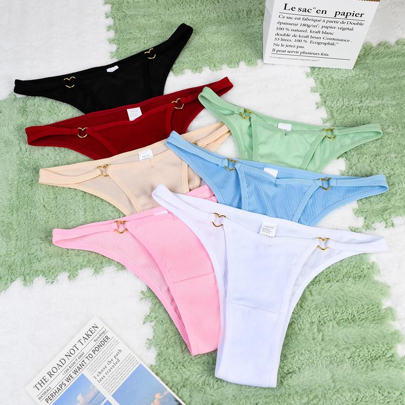 Women's 7pcs Solid Color Thin Thong, Casual Comfy Breathable Seamless Knickers for Daily Wear, Lingerie Outfit for All Seasons