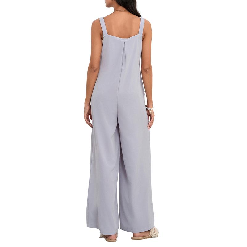 Overalls Women Summer Jumpsuit Outfits Plus Size Solid Color Casual Button Wide Leg Suspender Pants Overalls with Pockets