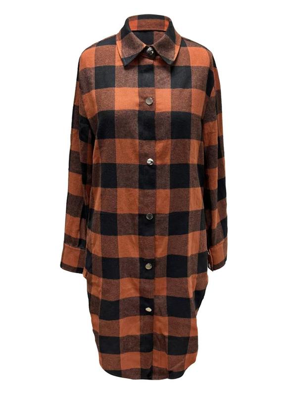 Women's Plaid Print Button Front Pocket Shirt, Casual Long Sleeve Collared Top for Spring & Fall, Women's Clothes for Daily Wear