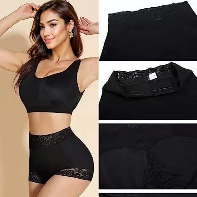 Women's Contrast Lace High Waist Shapewear Shorts Hip Enhancer Boyshorts Panties Belly Control Anti Chafing Underwear Womenswear Sexy Under Dress