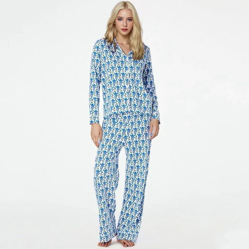 2024 new arrival hot sale WOMEN'S long sleeve printed casual homewear pajamas tropers suit