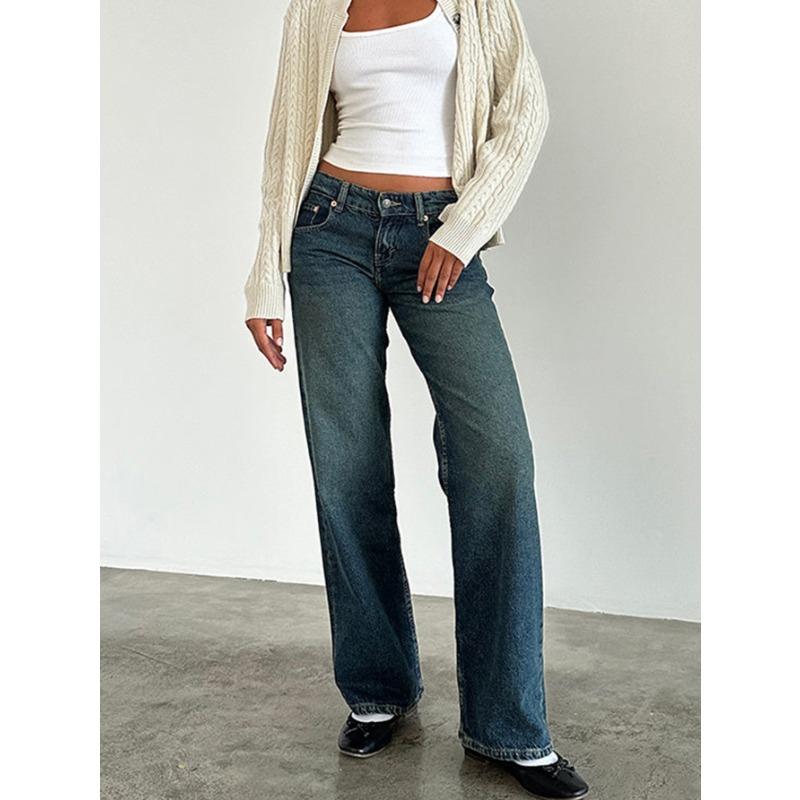 For Women Y2k Low Rise  Vintage Baggy Straight Wide Leg Boyfriend   Loose Fit Long Denim Pants casual jean wide leg jeans