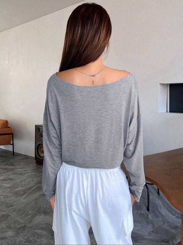 Women's Plain Boat Neck Crop Sweatshirt, Casual Long Sleeve Batwing Sleeve Pullover for Summer, Fashion Women's 90s Clothes for Daily Wear, Back To School Outfit