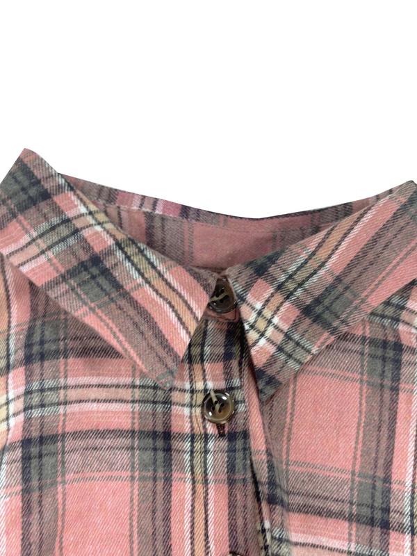  Plaid Print Button Shirt, Casual Long Sleeve Collared Top for Fall & Winter, Women's Clothes for Daily Wear