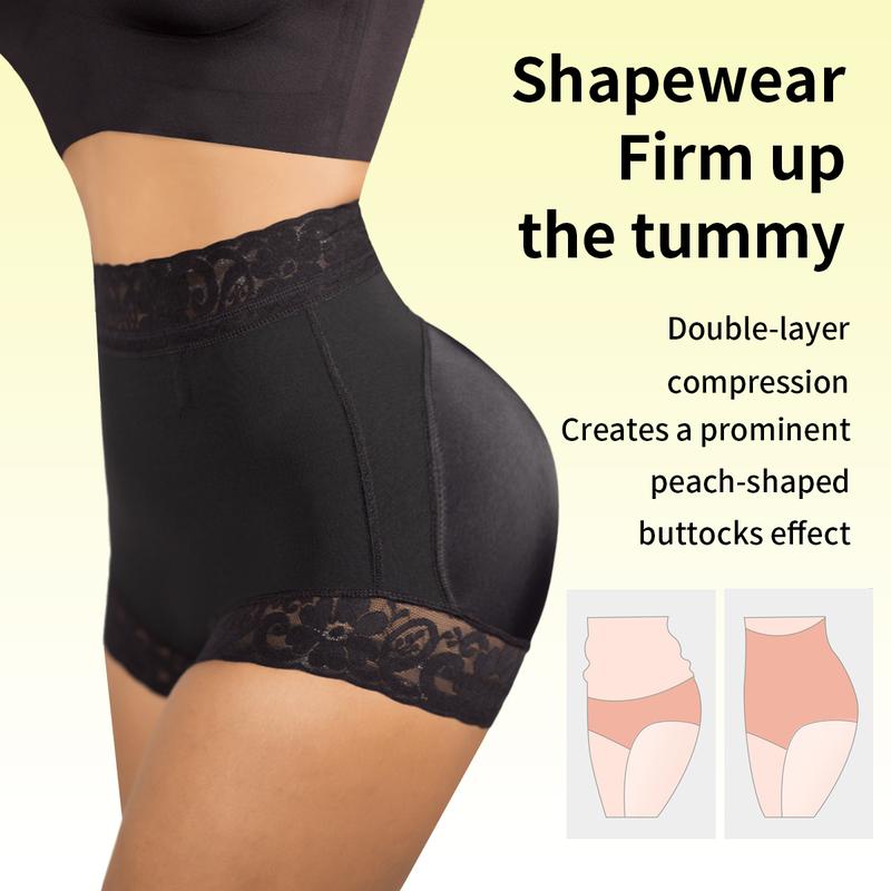 Women's Contrast Lace High Waist Shapewear Shorts Hip Enhancer Boyshorts Panties Belly Control Anti Chafing Underwear Womenswear Sexy Under Dress