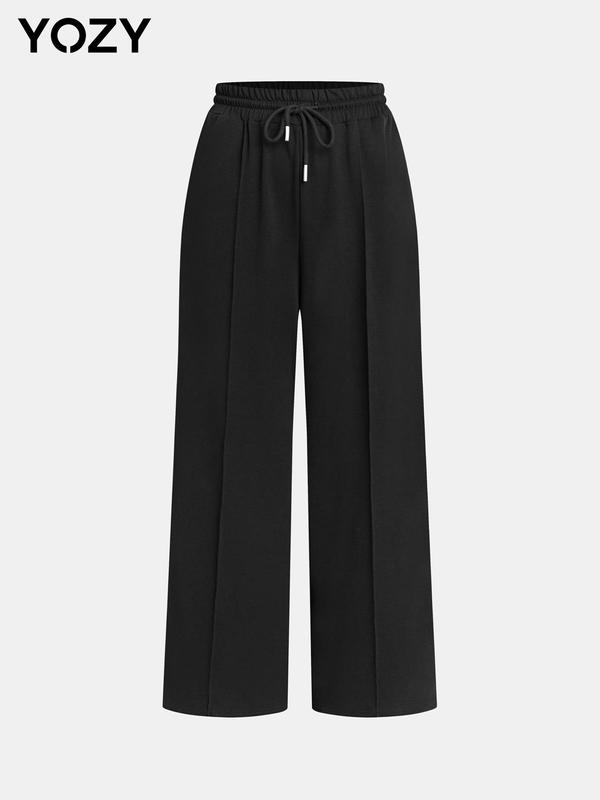 YOZY [size 4-14] Drawstring Waist Pants, Casual Plain Pocket Wide Leg Trousers, for Daily Wear, 2024 Women's Daily Wear for All Season, [S-XXL]