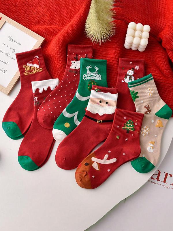 Women's Christmas Themed Mid-calf Socks, Cute Comfy Breathable Socks for Daily Wear, Women's Socks for Fall & Winter