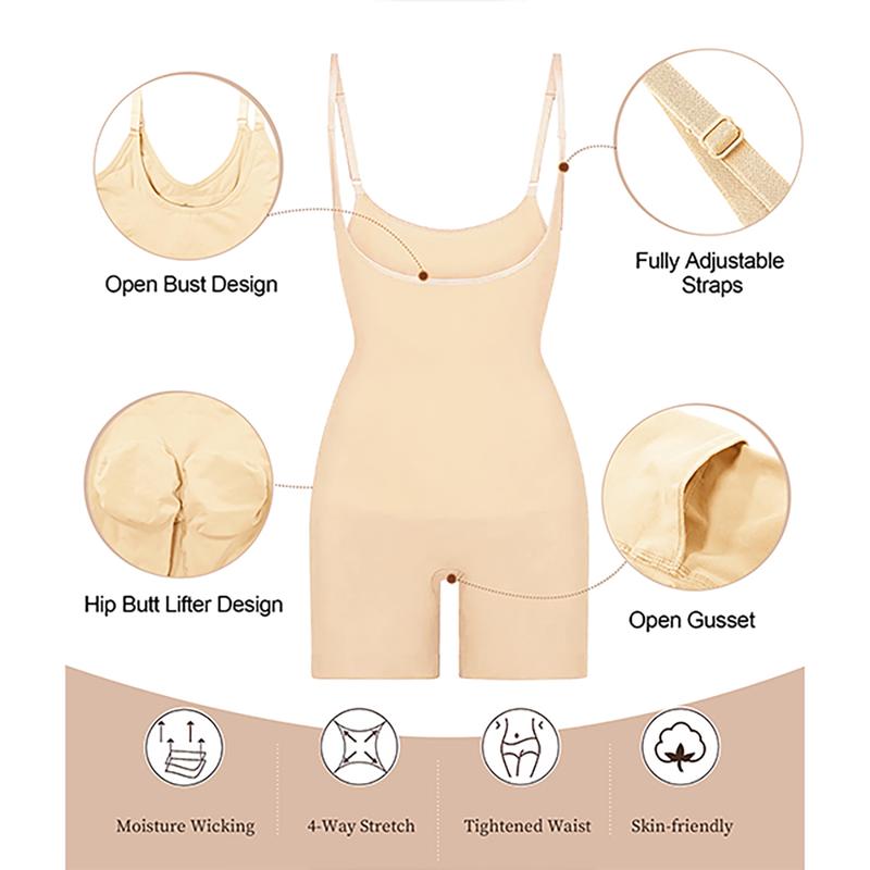 SHAPERX Women's Bodysuit Tummy Control Shapewear Open Bust Thigh Slimmer Seamless Body suit Womenswear