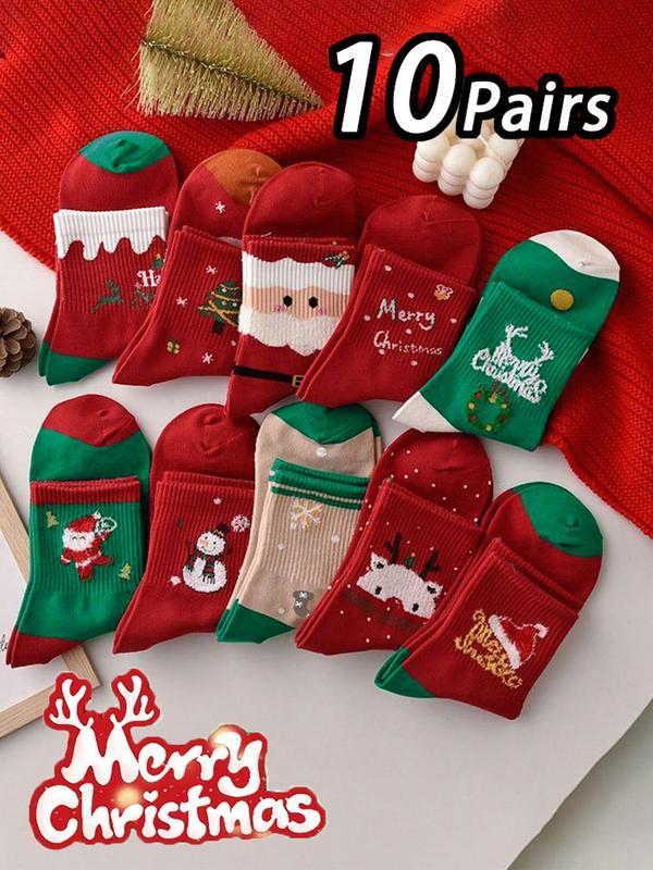 Women's Christmas Themed Mid-calf Socks, Cute Comfy Breathable Socks for Daily Wear, Women's Socks for Fall & Winter