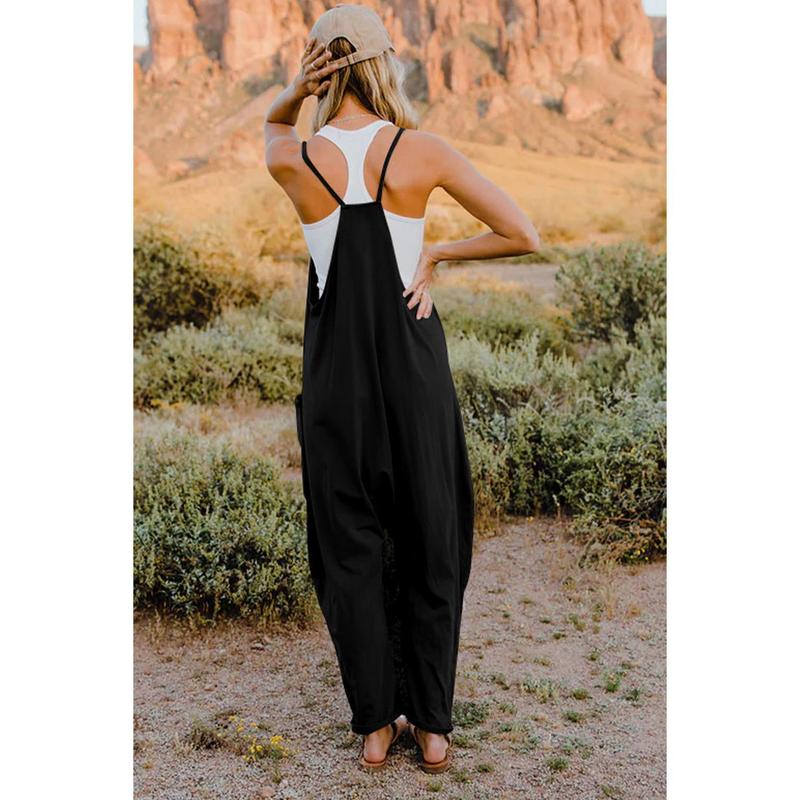 Double Take Full Size V-Neck Sleeveless Jumpsuit with Pockets， Stretchy Overalls