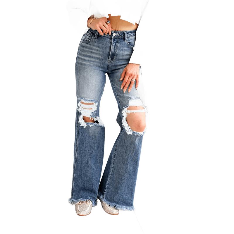 Risen Small Town Distressed Wide Leg Jeans