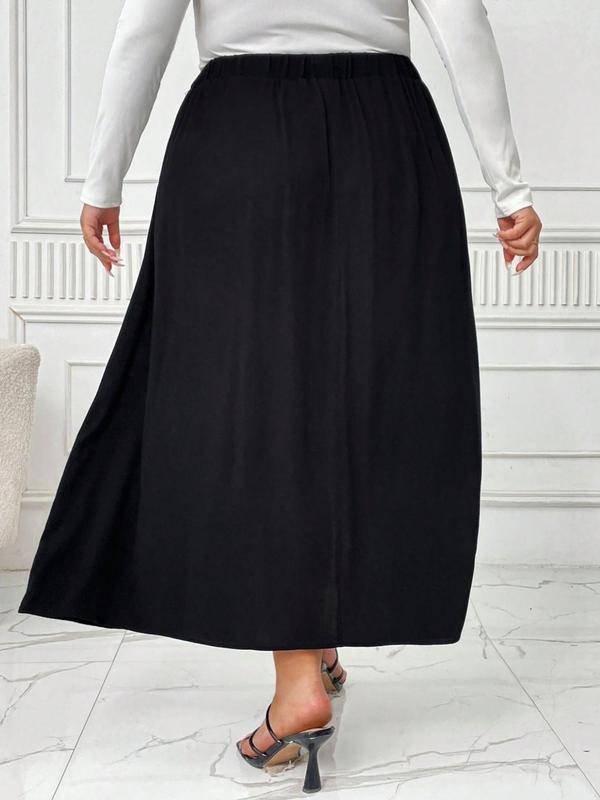  Button Front Split Thigh Skirt, Casual Solid Color High Waist Long Skirt for Daily Wear, Women's Bottoms for All Seasons