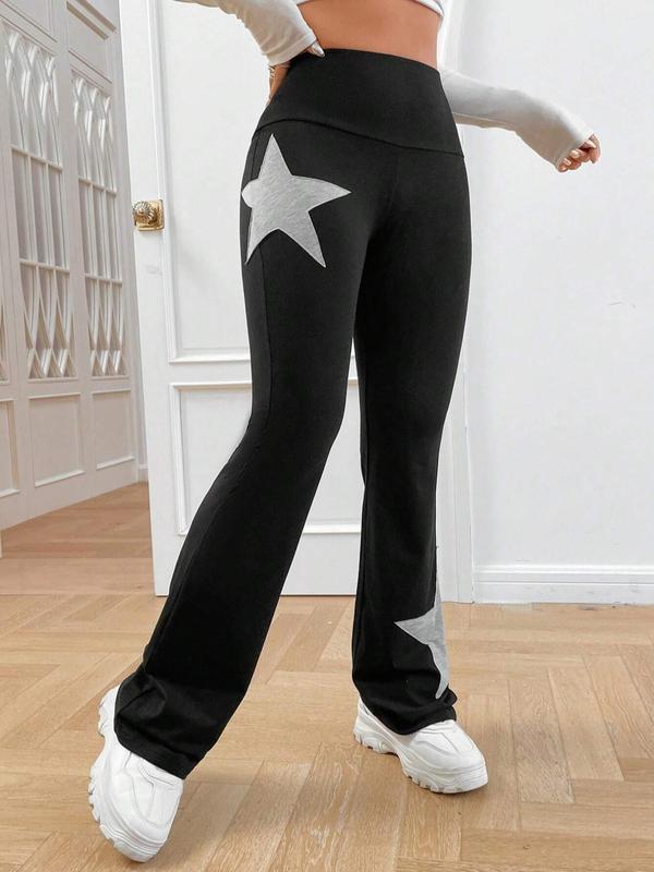 Women's Star Print Flare Leg Pants, Casual Comfy High Waist Bootcut Trousers for Daily Wear, Ladies Bottoms for Summer