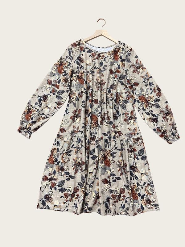 Women's All Over Floral Print Plicated Flounce Sleeve Dress, Casual Long Sleeve Round Neck Short Dress for Daily Wear, Ladies Clothes for All Seasons，  Moo Moo Dresses