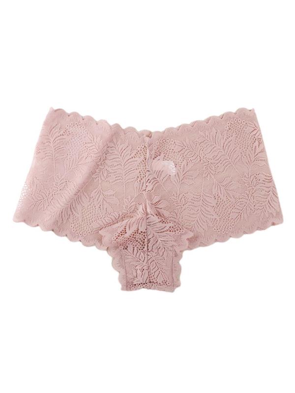 Women's Plain Leaf Lace Scallop Trim Panty, Soft Comfy Breathable Knicker for Daily Wear, Underwear for All Seasons