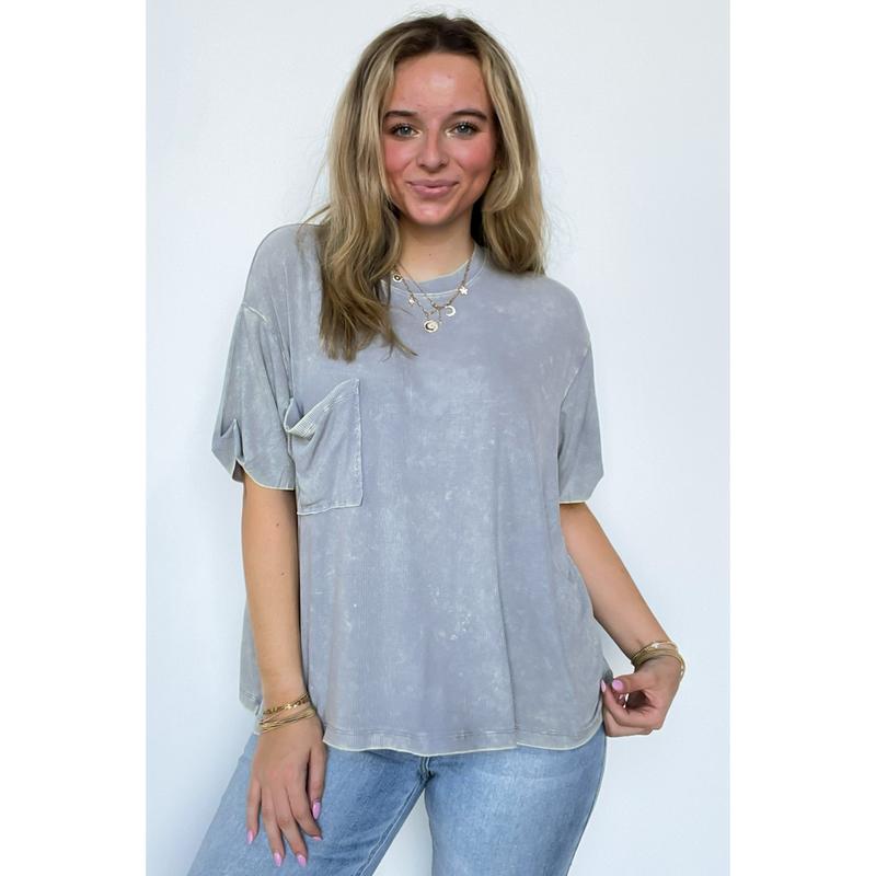 Rylee Mineral Wash Ribbed Relaxed Pocket Top - BACK IN STOCK