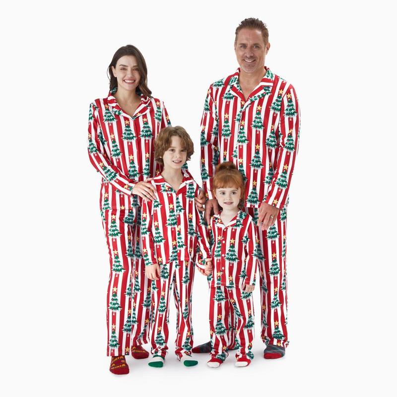 PatPat Christmas Family Matching Trees Print Stripes Long-sleeve Pajamas Sets