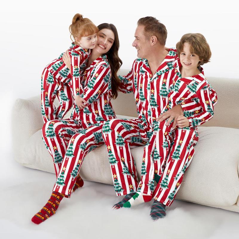 PatPat Christmas Family Matching Trees Print Stripes Long-sleeve Pajamas Sets