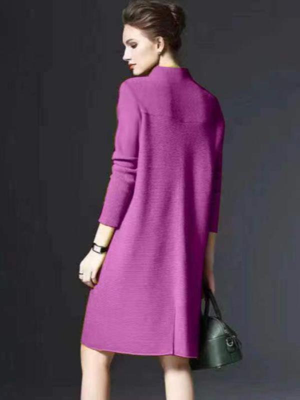 Women's Plain Split Hem Mock Neck Knitted Dress,  Vintage Girly Clothes Elegant Long Sleeve Drop Shoulder Dress for Fall & Winter, Women's Clothing for Daily Wear, Fall Outfits, Fallfreshness