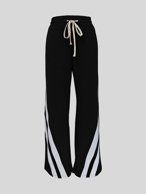 Women's Patchwork Side Stripe Drawstring Waist Straight Leg Pants, Casual Elastic Waist Trousers for Spring & Fall, Fashion Women's Bottoms for Daily Wear, Pants for Women