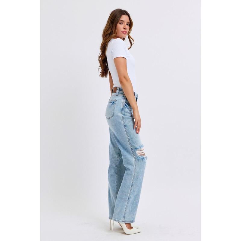 JUDY BLUE HI WAIST RIGID MAGIC DESTROY 90'S STRAIGHT LEG JEANS