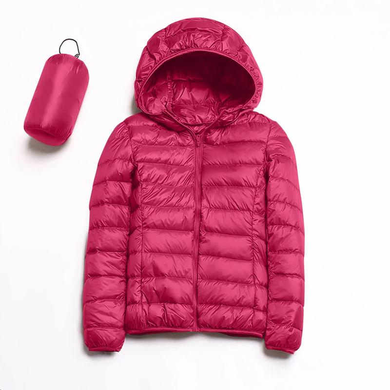 Keusn Women'S Packable down Jacket Lightweight Puffer Jacket Hooded Winter Coat Hot Pink L KEUSN