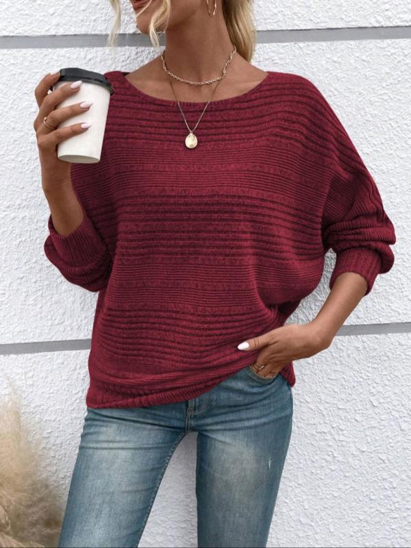 Women's Plain Batwing Sleeve Sweater, Casual Long Sleeve Jumper for Daily Outdoor Wear, Ladies Knitwear for Fall & Winter