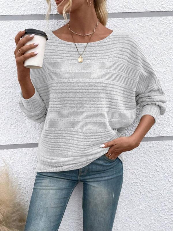 Women's Plain Batwing Sleeve Sweater, Casual Long Sleeve Jumper for Daily Outdoor Wear, Ladies Knitwear for Fall & Winter