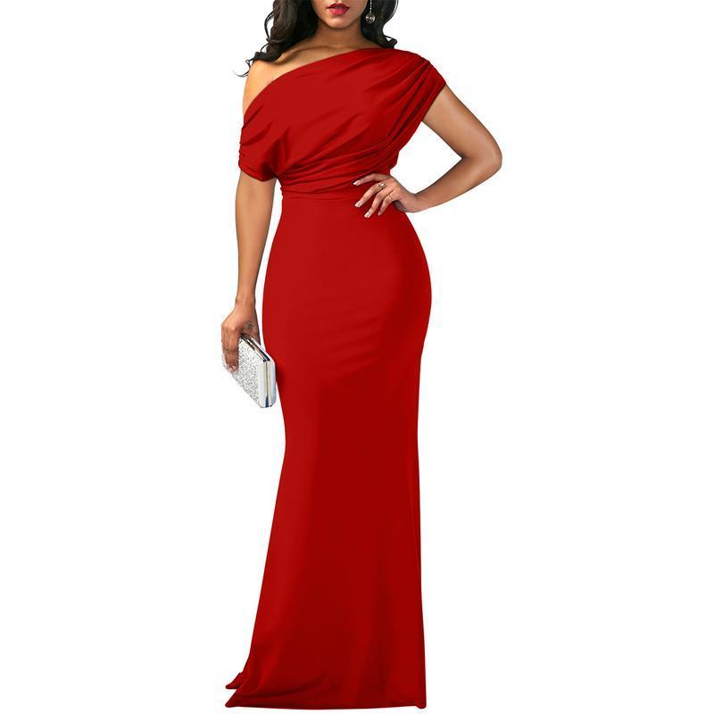 OYS Women's Elegant Sleeveless Off Shoulder Bodycon Long Formal Party Evening Dress Fabric Polyester