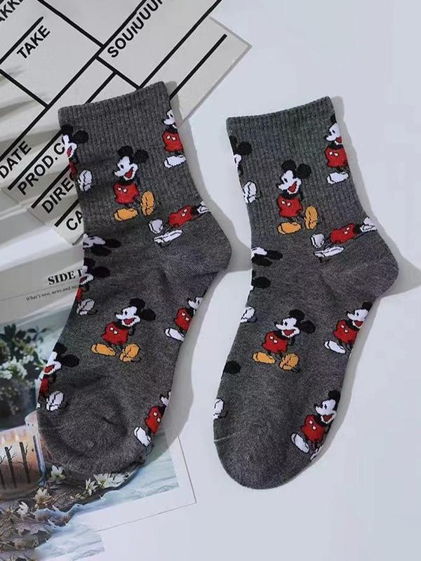 Women's Cartoon Print Crew Socks, Casual Comfortable Breathable Socks for Daily Wear, Women's Socks for All Seasons