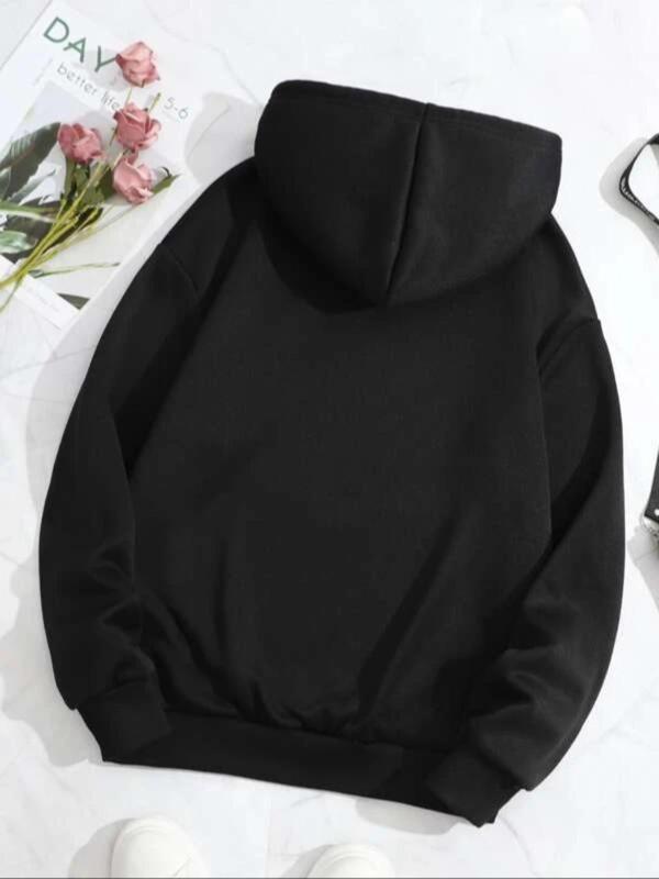  Women's Letter Print Drawstring Pocket Hoodie, Casual Long Sleeve Hooded Pullover Sweatshirt for Fall & Winter, Essential Hoodies, Women's Clothes for Daily Wear Essentials Hoodie