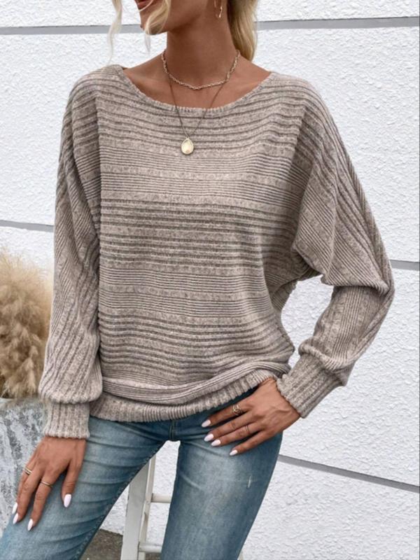 Women's Plain Batwing Sleeve Sweater, Casual Long Sleeve Jumper for Daily Outdoor Wear, Ladies Knitwear for Fall & Winter