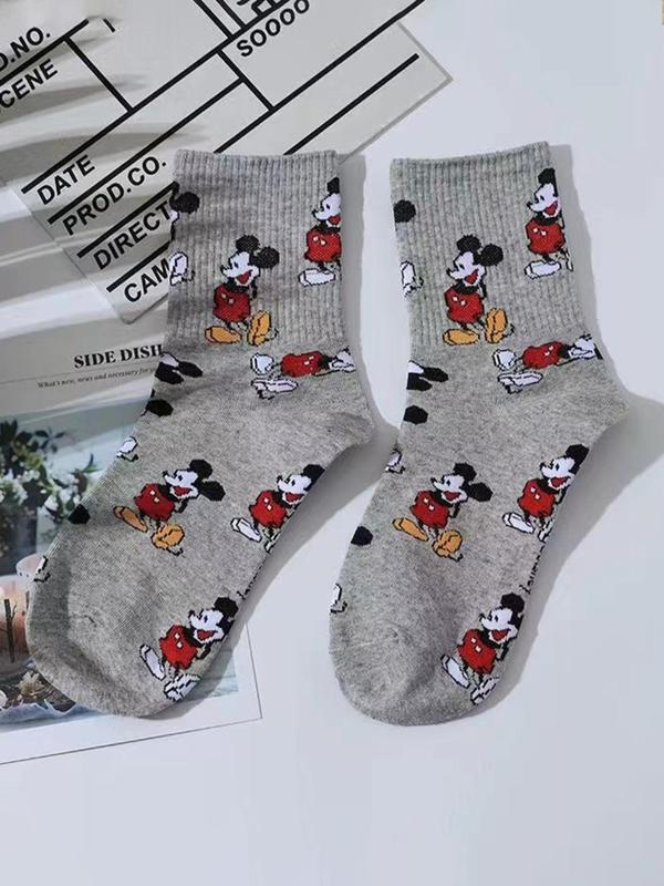 Women's Cartoon Print Crew Socks, Casual Comfortable Breathable Socks for Daily Wear, Women's Socks for All Seasons