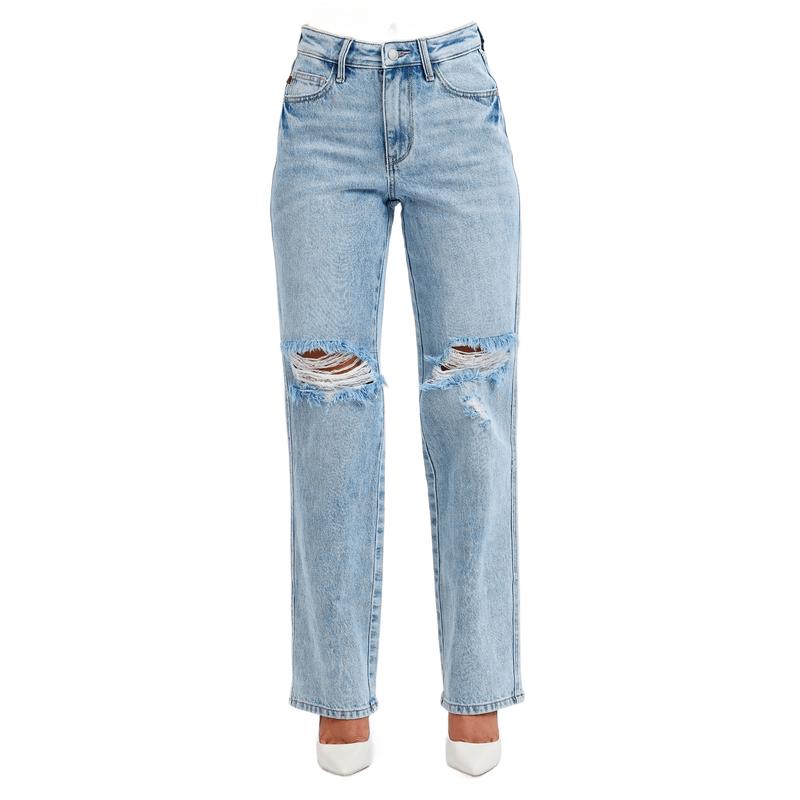 JUDY BLUE HI WAIST RIGID MAGIC DESTROY 90'S STRAIGHT LEG JEANS