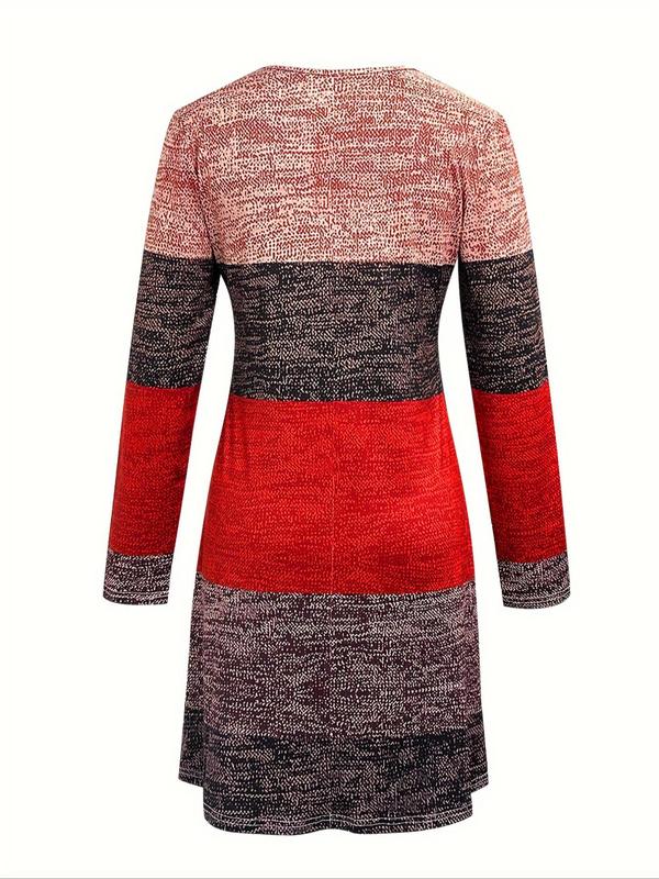 Women's Colorblock Long Sleeve Dress, Casual Round Neck Dress for Fall & Winter, Women's Clothing for Daily Wear