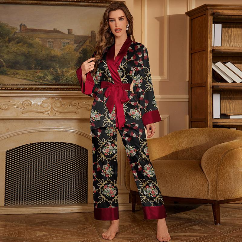 Pjs set, Christmas style, loose and comfort long sleeve and pants, women homewear for autumn and winter, 2024 newest floral Loungewear