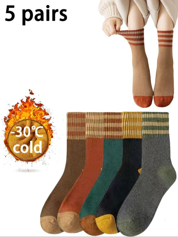 Women's Striped Print Crew Socks, Casual Soft Comfy Breathable Mid-calf Socks for Fall & Winter, Women's Socks for Daily Wear