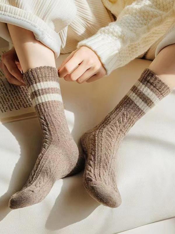 Women's Striped Print Crew Socks, Casual Comfy Breathable Mid-calf Socks for Daily Wear, Women's Socks for All Seasons