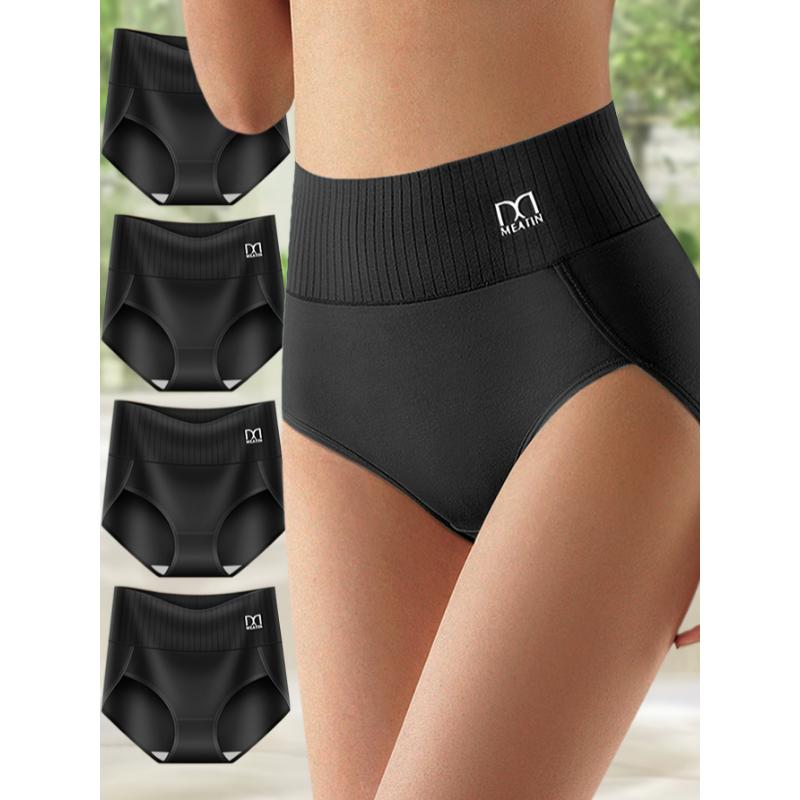 4pcs Women's Fabric Underwear High Waisted Full Coverage Ladies Panties Spandex Womenswear