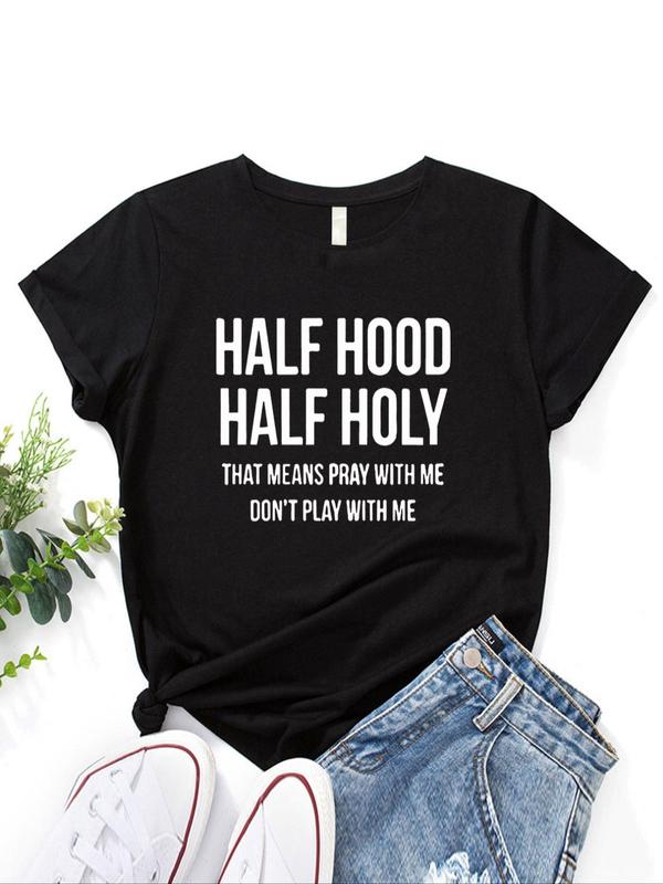 Women's Slogan Print Round Neck Graphic Tee, Short Sleeve Crewneck T-shirt, Summer Clothes, Casual Summer Top for Women