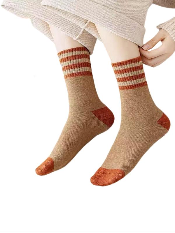 Women's Striped Print Crew Socks, Casual Soft Comfy Breathable Mid-calf Socks for Fall & Winter, Women's Socks for Daily Wear