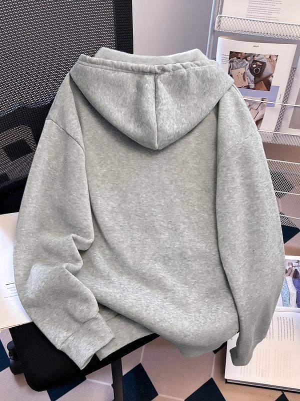 Women's Solid Color Drawstring Pocket Hoodie, Casual Long Sleeve Hooded Sweatshirt for Fall & Winter, Women's Clothes for Daily Wear