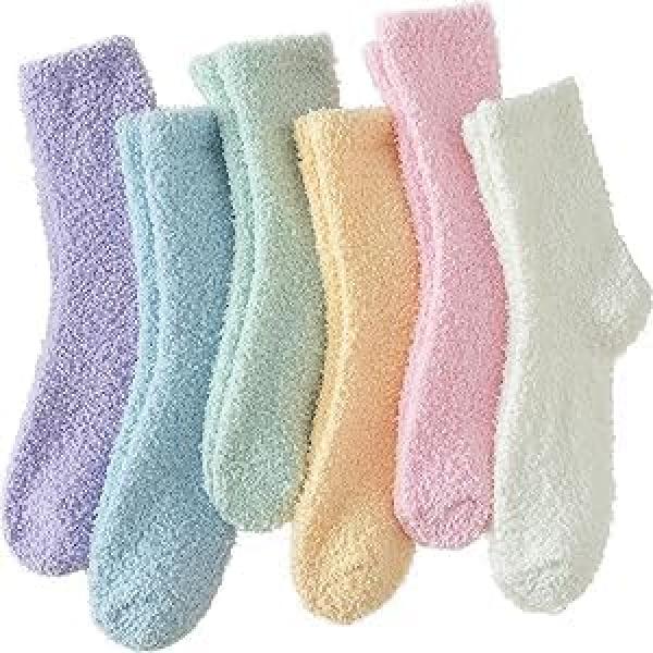 6 Pairs Fuzzy Socks For Women Soft Home Slipper Socks Fluffy Sleeping Socks don't Shed Lint