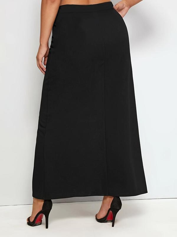  Solid Zipper High Waist Skirt, Elegant Fashion Casual Long Skirt for Daily Outdoor Wear, Women Clothing for All Seasons