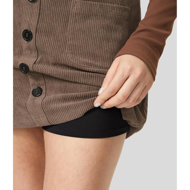 Halara High Waisted Button Front Side Pocket Zipper 2-in-1 Corduroy Mini Casual Skirt