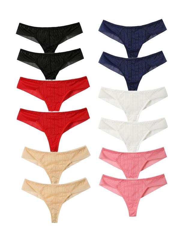 Women's Solid Color Textured Sheer Thong, Breathable Comfortable Panty for Daily Wear, Women's Underwear for All Seasons