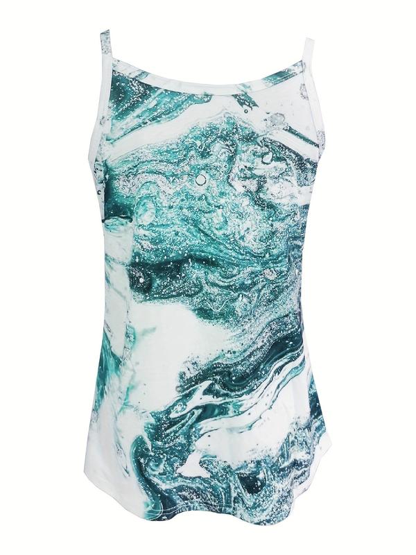 Women's Marble Print V Neck Tank Top, Casual Sleeveless Top for Daily Wear, Ladies Clothes for All Seasons