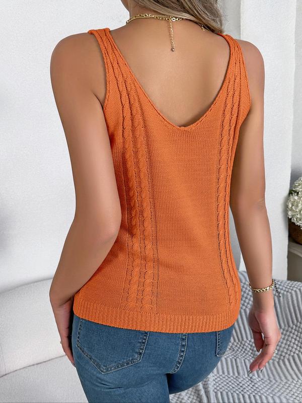 Women's Plain Hollow Out Backless Sweater Vest, Summer Clothes Women, Casual V Neck Sleeveless Knit Top for Daily Wear, Ladies Clothes for All Seasons, Cute Summer Tops